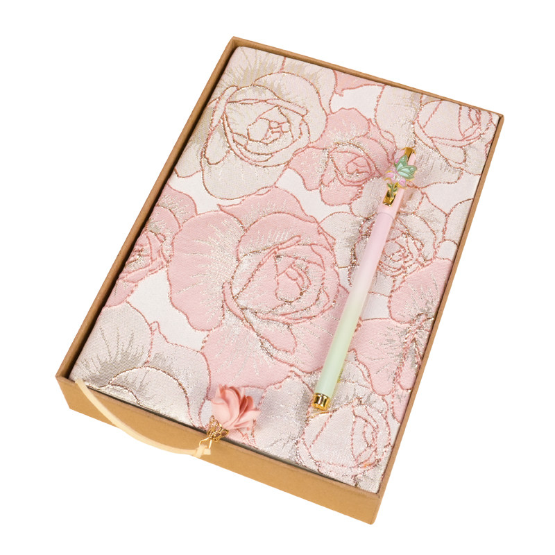 教师节送男女老师锦缎笔记本红笔