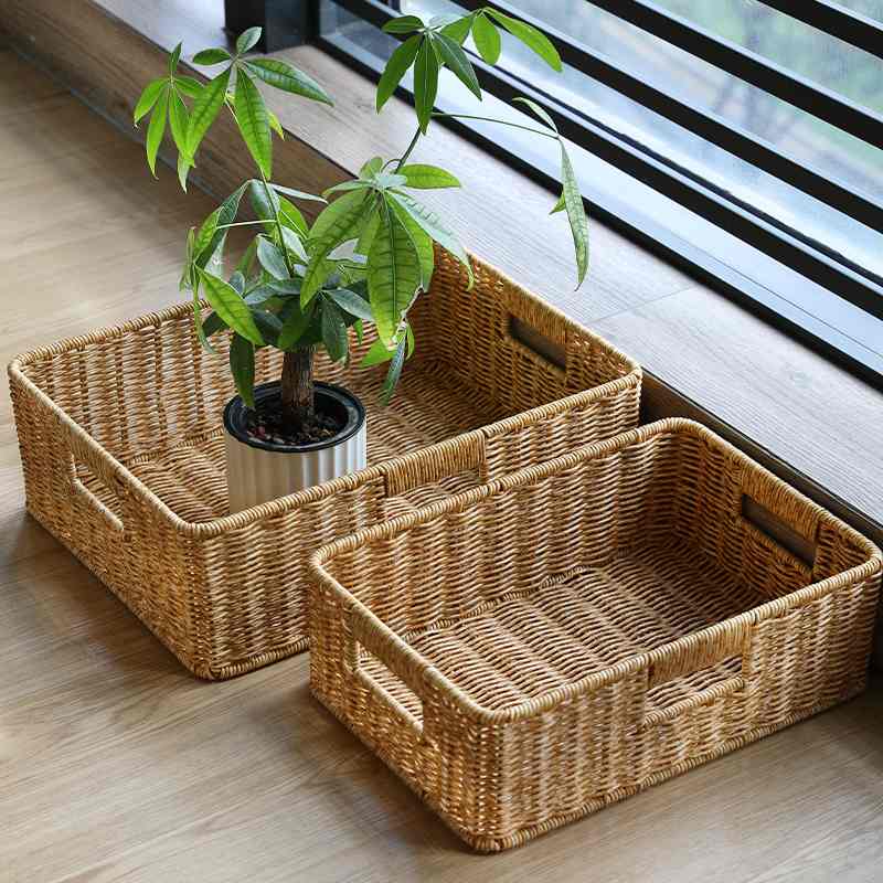 闲储仿藤编客厅茶几电视柜抽屉整理篮桌面零食筐厨房蔬果置物篮
