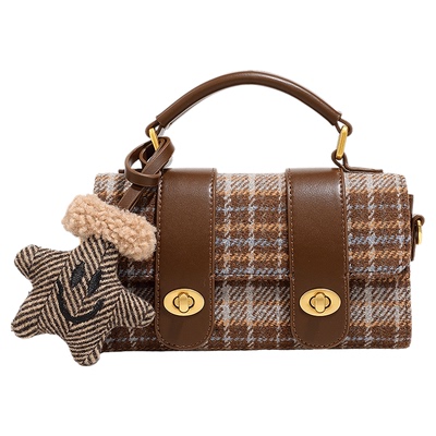 TOUTOU复古学院剑桥包毛呢格子