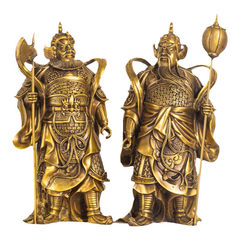 铜哼哈二将秦琼尉迟恭门神佛像供奉摆件黄铜客厅家居装饰品中式