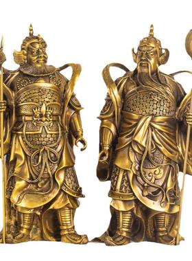 纯铜哼哈二将秦琼尉迟恭门神佛像供奉摆件黄铜客厅家居装饰品中式
