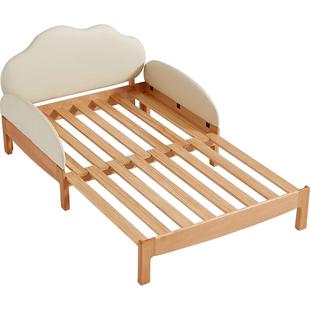 林氏实木儿童伸缩床大床加宽拼接折叠床抽拉榉木脚单人床女孩木业