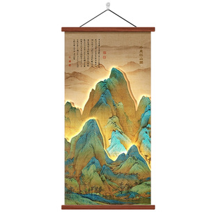 千里江山图玄关挂画新中式装饰画竖版山水画宋代美学入户门壁画