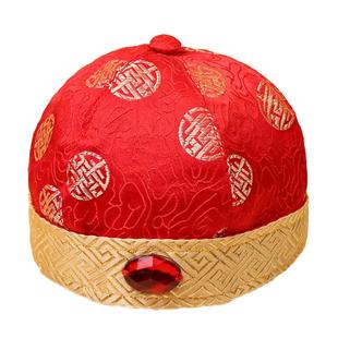 男女宝宝少爷阿哥满月百天周岁红色儿童唐装帽子婴儿地主帽小礼帽