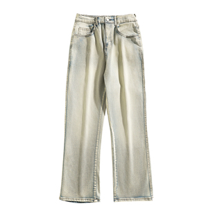 SANYUEBAN美式高街男秋冬加绒复古vibe风百搭微喇裤水洗做旧长裤