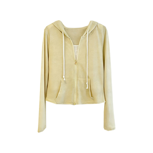 短款连帽外套女2026春夏季新款雪花棉假两件上衣韩版薄款防晒开衫