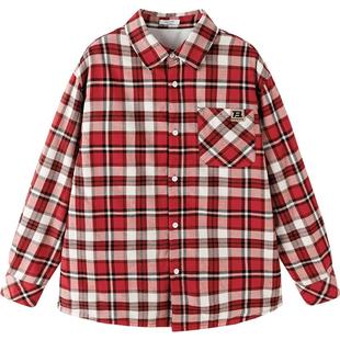 巴拉巴拉balaOne男童衬衫儿童大童新款童装2025秋冬加绒保暖格子