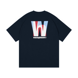 WassupHouse彩色字母印花凉感短袖美式复古宽松情侣t恤休闲上衣男