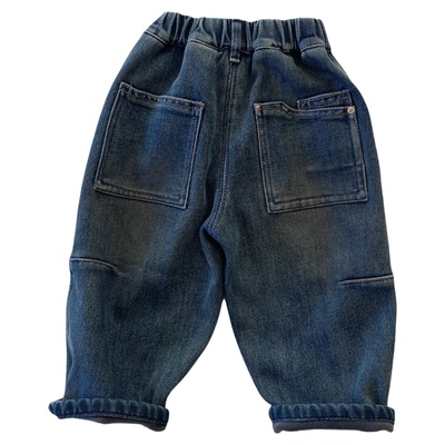 男童小版弯刀牛仔裤冬女宝加绒