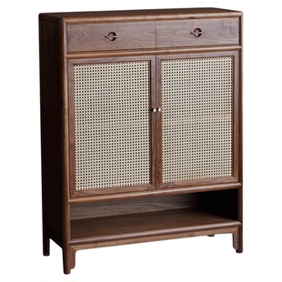 璞木新中式玄关鞋柜实木黑胡桃木门厅储物柜客厅简约门口入户柜