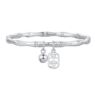 周大生足银手镯女竹节实心银镯子铃铛手饰送女友支持刻字生日礼物