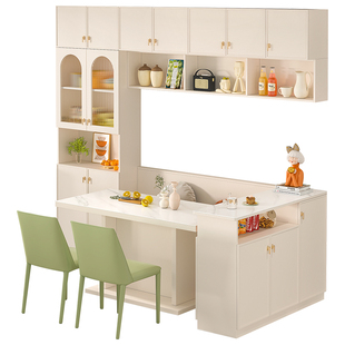 奶油风卡座餐边柜餐桌一体柜客餐厅转角吧台隔断柜子定制9G275