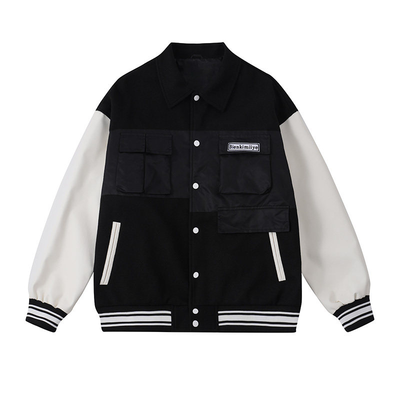 B.VEERA倍福来美式复古撞色拼接棒球服