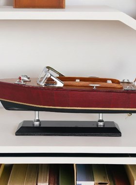 实木质豪华游艇游轮快艇模型礼品工艺船摆件办公室装饰地中海家居