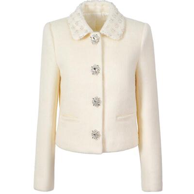 奢华水钻扣奶白短款外套