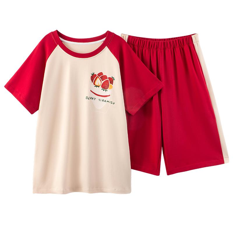 【买一送一】夏季新款短袖短裤纯棉情侣睡衣女家居服男两套装