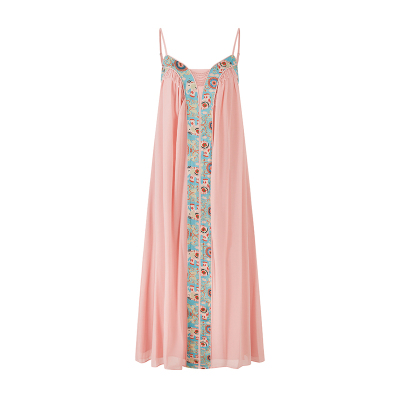 Sun雅乔【朱颜醉】春夏新中式国风人丝拼接撞色宽松吊带连衣长裙