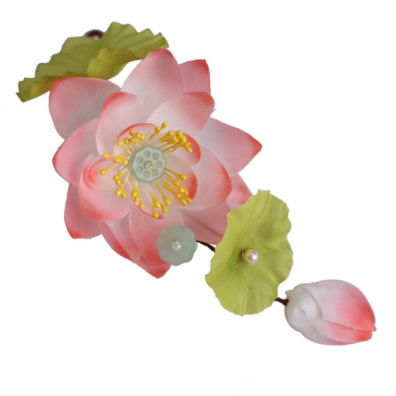 古风发簪花神荷花头饰汉服发饰仙气绢花烫花女款古装配饰发钗夏季