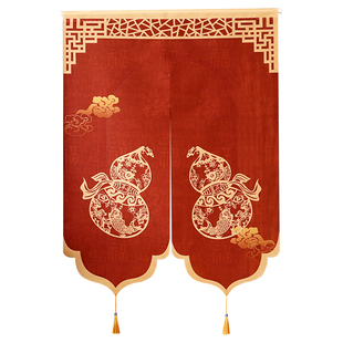 中式红色门帘新年喜庆组合帘卧室家用免打孔半帘隔断帘布艺遮挡帘