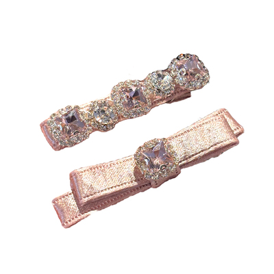 韩国东大门粉色水钻蝴蝶结发夹