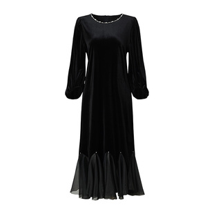 海青蓝 高级感法式连衣裙秋冬女2025年新款小个子长裙赫本风裙子