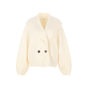 wana try100%羊毛老钱感针织外套2025秋冬新品奶白色简约温婉上衣