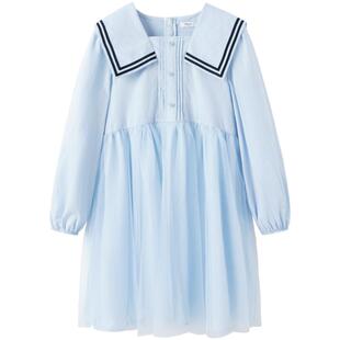 巴拉巴拉童装儿童连衣裙女童春秋装海军风衬衣裙撞色翻领裙子洋气