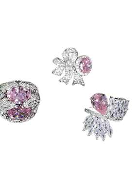 在逃公主粉玫瑰花宝石戒指 富婆的快乐 镀18K金 多宝蓟花锆石戒指