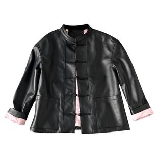 明星同款中式皮衣2025年春季绵羊皮中国风盘扣休闲真皮外套女夹克