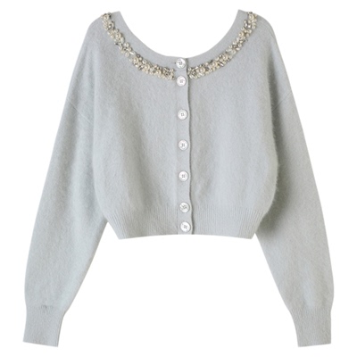 SNIDEL2025秋冬新品前后两穿仿珍珠水钻V领针织衫上衣SWNT254310