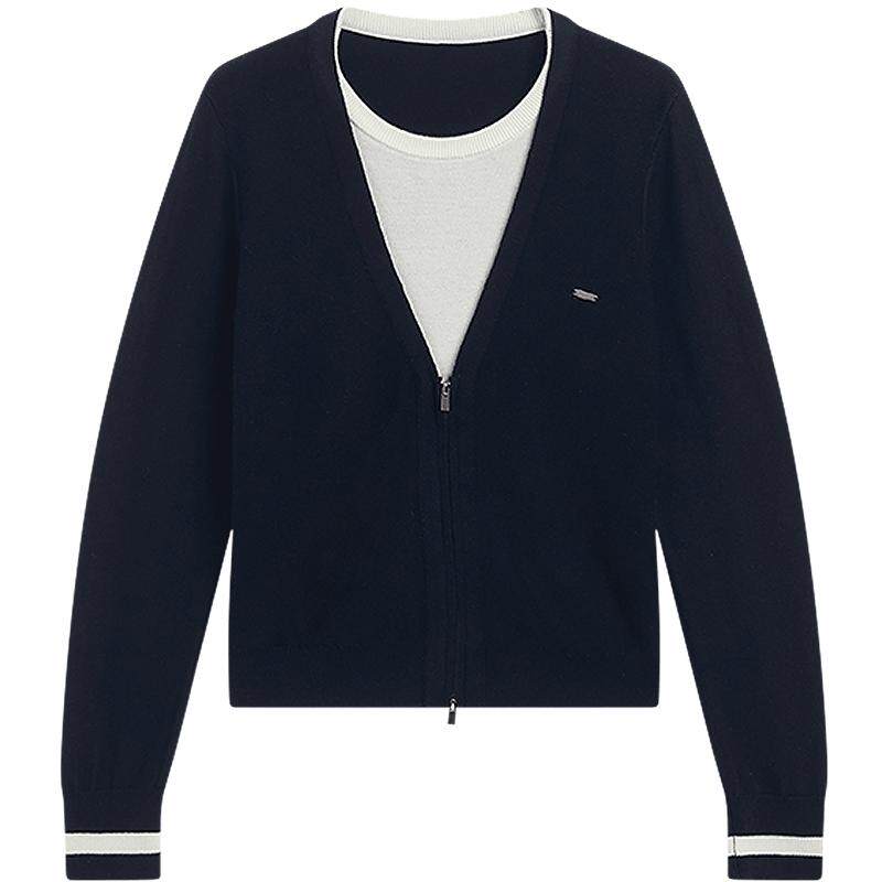 KBNE法式学院风假两件毛针织衫女2026秋季新款气质设计感针织上衣