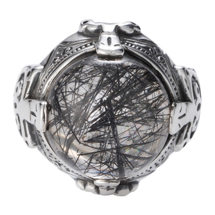 【新年礼物】ZOCALO莫卧儿圆形黑发晶宝石戒指男女士950纯银手工