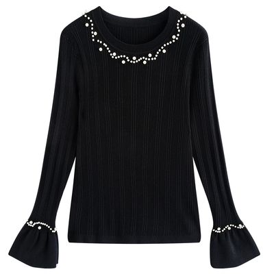 FEXATA法式钉珠喇叭袖针织衫