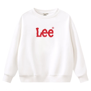 Lee kids儿童加绒卫衣官方正品男童女童字母印花秋冬圆领保暖上衣