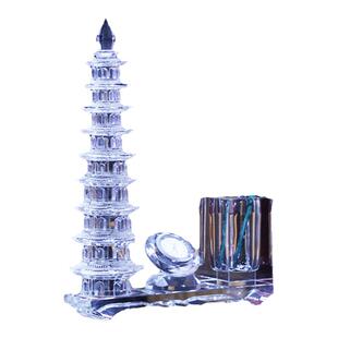 水晶文昌塔摆件时钟笔筒9层精致文塔办公室客厅学生书桌时来运转