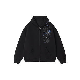 FORNINES雪花刺绣重磅开衫卫衣男款情侣连帽衫春季加绒加厚外套女