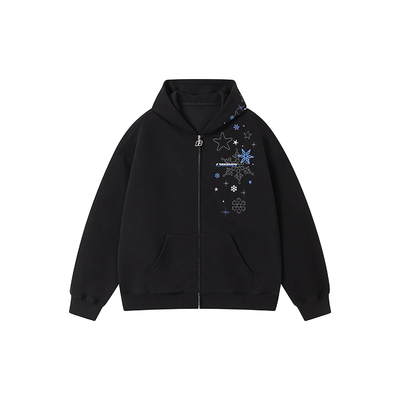 FORNINES雪花刺绣重磅开衫卫衣男款情侣连帽衫秋冬加绒加厚外套女