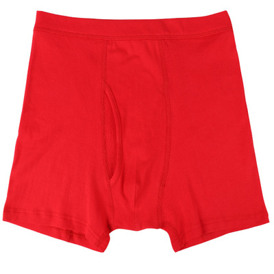 红色男中老年内裤前开门纯棉高腰