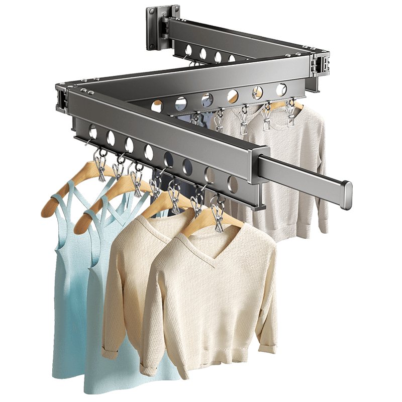 折叠白色晾衣架免打孔阳台家用晾衣杆晒被子神器隐形晒衣服壁挂式