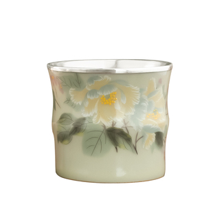 滇庆堂银杯子999纯银汝窑品茗杯食用熟银主人杯瓷包银足银茶杯