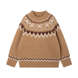 MUCMUKN【初雪热巧】北欧风费尔岛提花毛衣羊毛混纺女童25冬新款