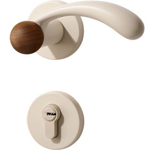 奶油中古风卧室门锁室内木门分体房门锁磁吸静音米白色房间门把手