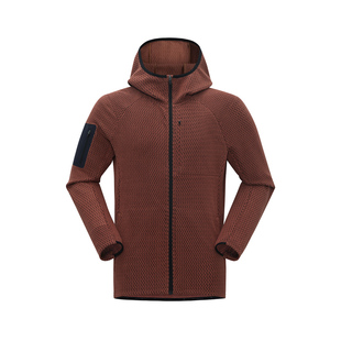 拓路者波浪纹抓绒衣男外套2026春秋连帽户外运动徒步薄款加绒开衫