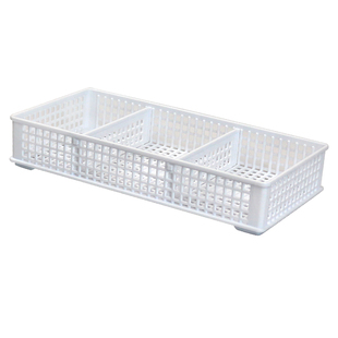 收纳盒简约桌面塑料长方形可移动分格隔文具杂物可叠加白色置物篮