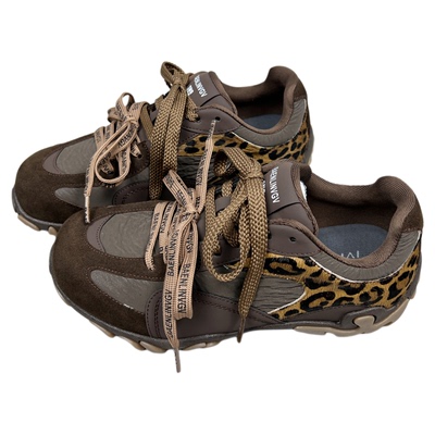 真皮马毛豹纹德训鞋女