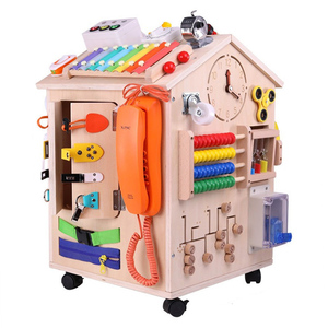 蒙氏早教玩具忙碌屋房子带锁益智蒙特梭利宝宝婴儿方向盘忙碌箱
