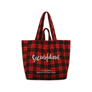 SecondMoon进口格纹托特包2024秋冬新品时尚大容量通勤手提单肩包