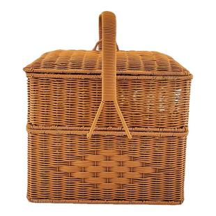 加高大号双层拜拜篮双层野餐藤编收纳筐喜事送礼篮祠堂用手提篮子