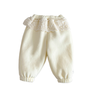 女童冬季加绒裤子韩版宝宝蕾丝花边加厚卫裤婴幼儿保暖百搭束脚裤