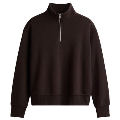 HM男装卫衣秋季加绒立领宽松美式慵懒重磅套头半开襟上衣1245648